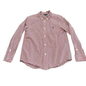 Ralph Lauren Boys Button Down Dress Shirt Size 7 Red Black White Long Sleeve